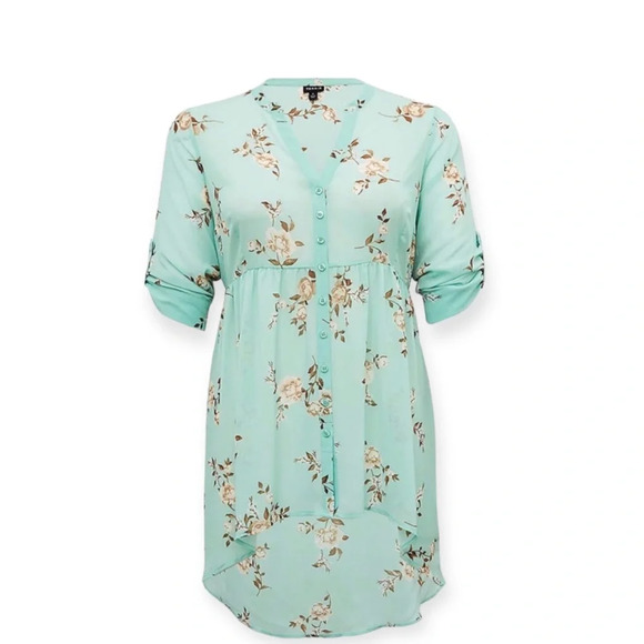 Torrid Floral Chiffon Hi- Low Baby Doll Tunic Blouse - Picture 1 of 5